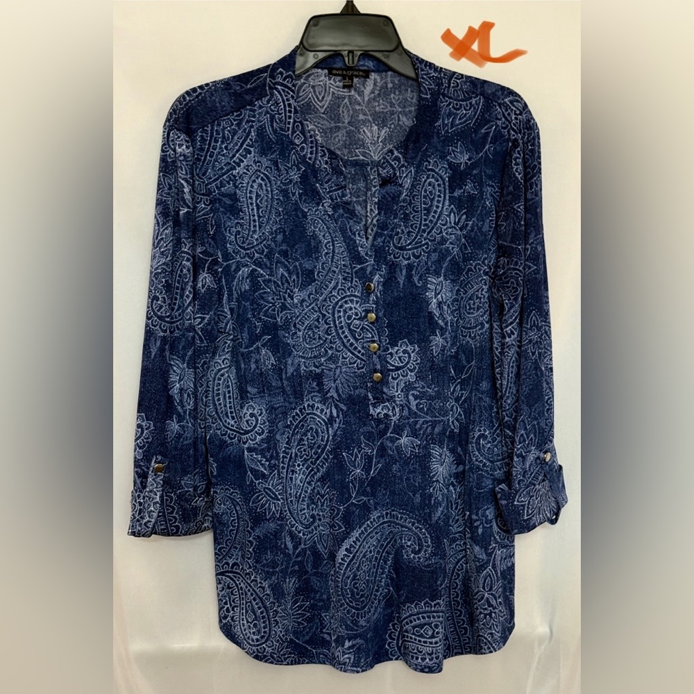 Ava & Grace Navy Paisley Blouse